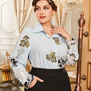 NWT Shein blue floral button down shirt, plus size 2X XXL new